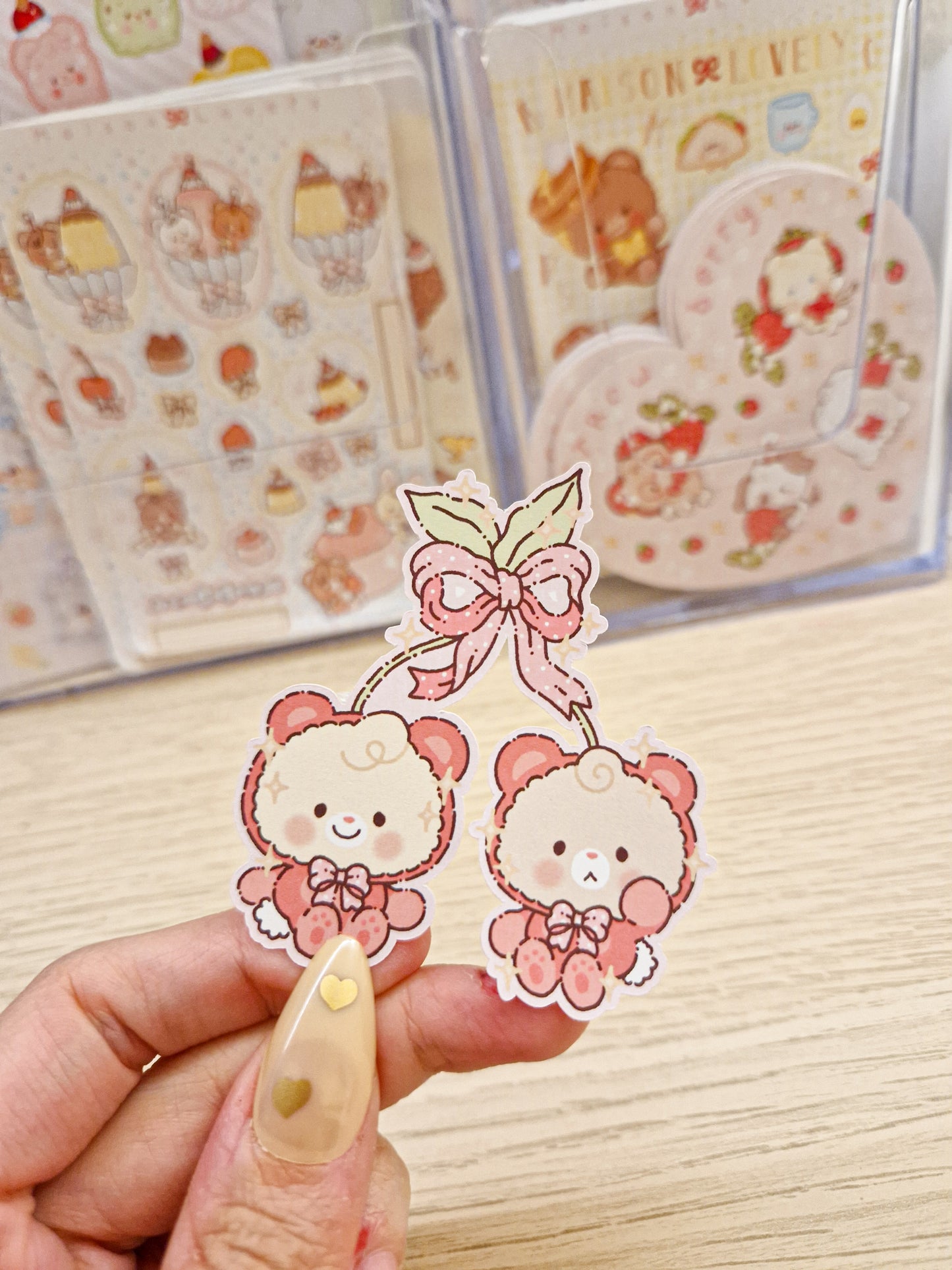 🍒 Cherry Teddy Die Cut Sticker 🎀