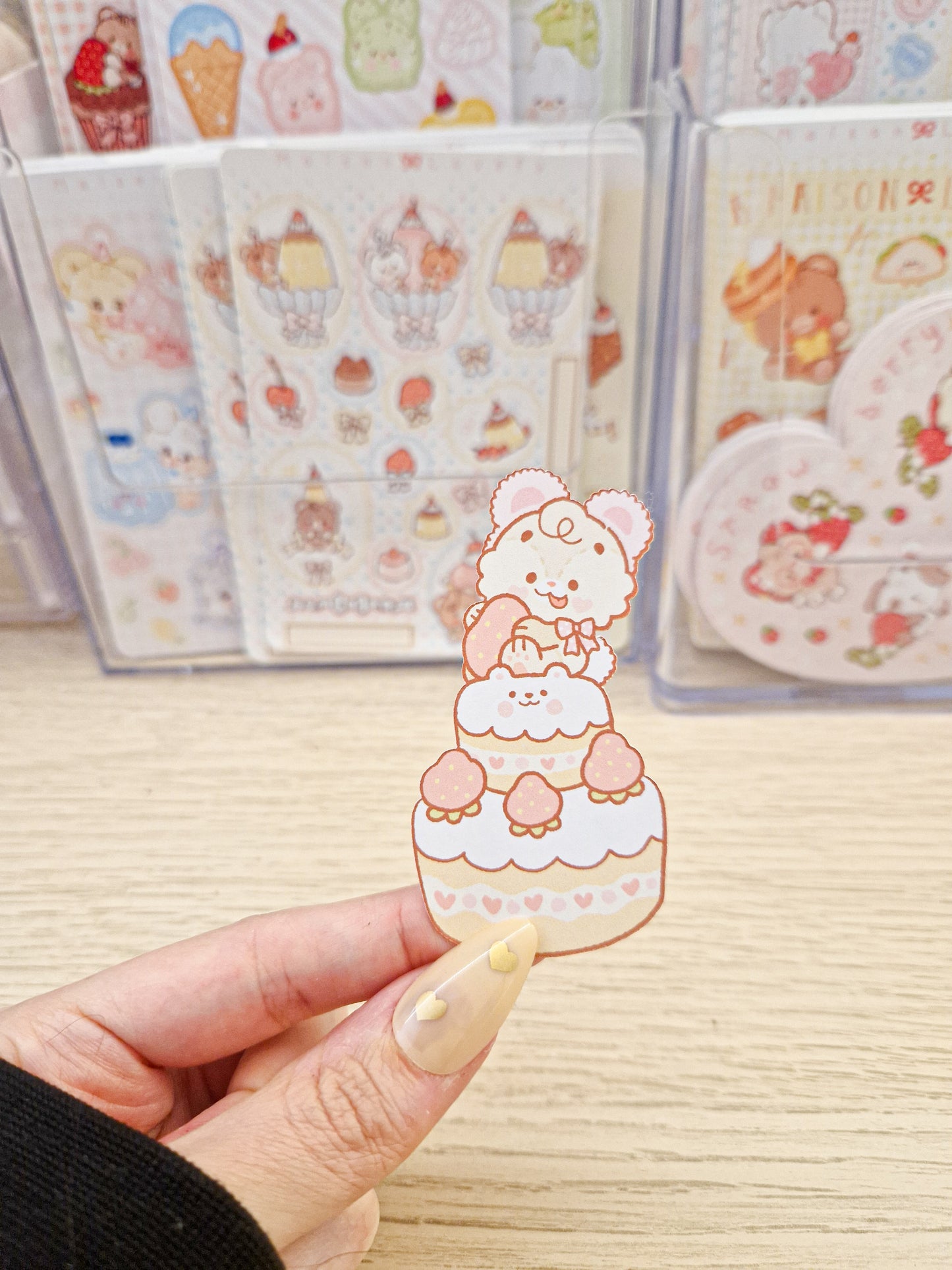 🍓 Strawberry Cake Teddy Die Cut Sticker 🐻