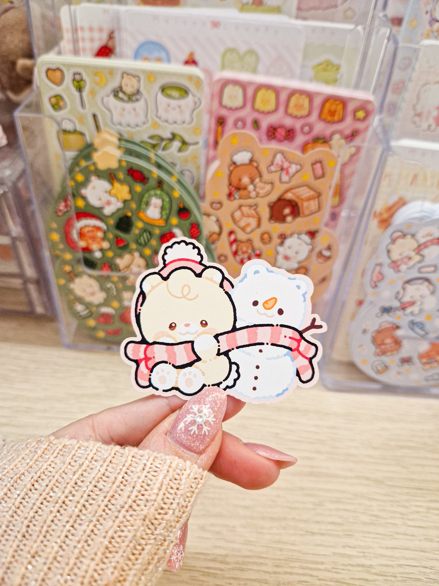 🤍 Teddy & Snowman Die Cut Stickers ❄️