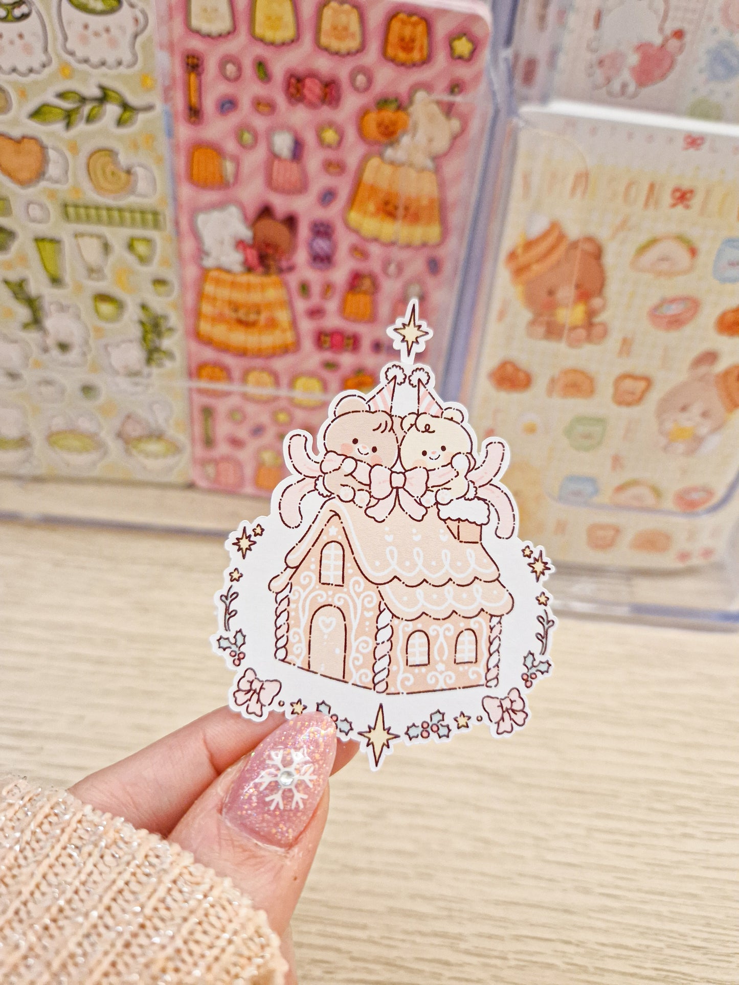 ⭐️ Gingerbread House Teddies Die Cut Sticker 🍪