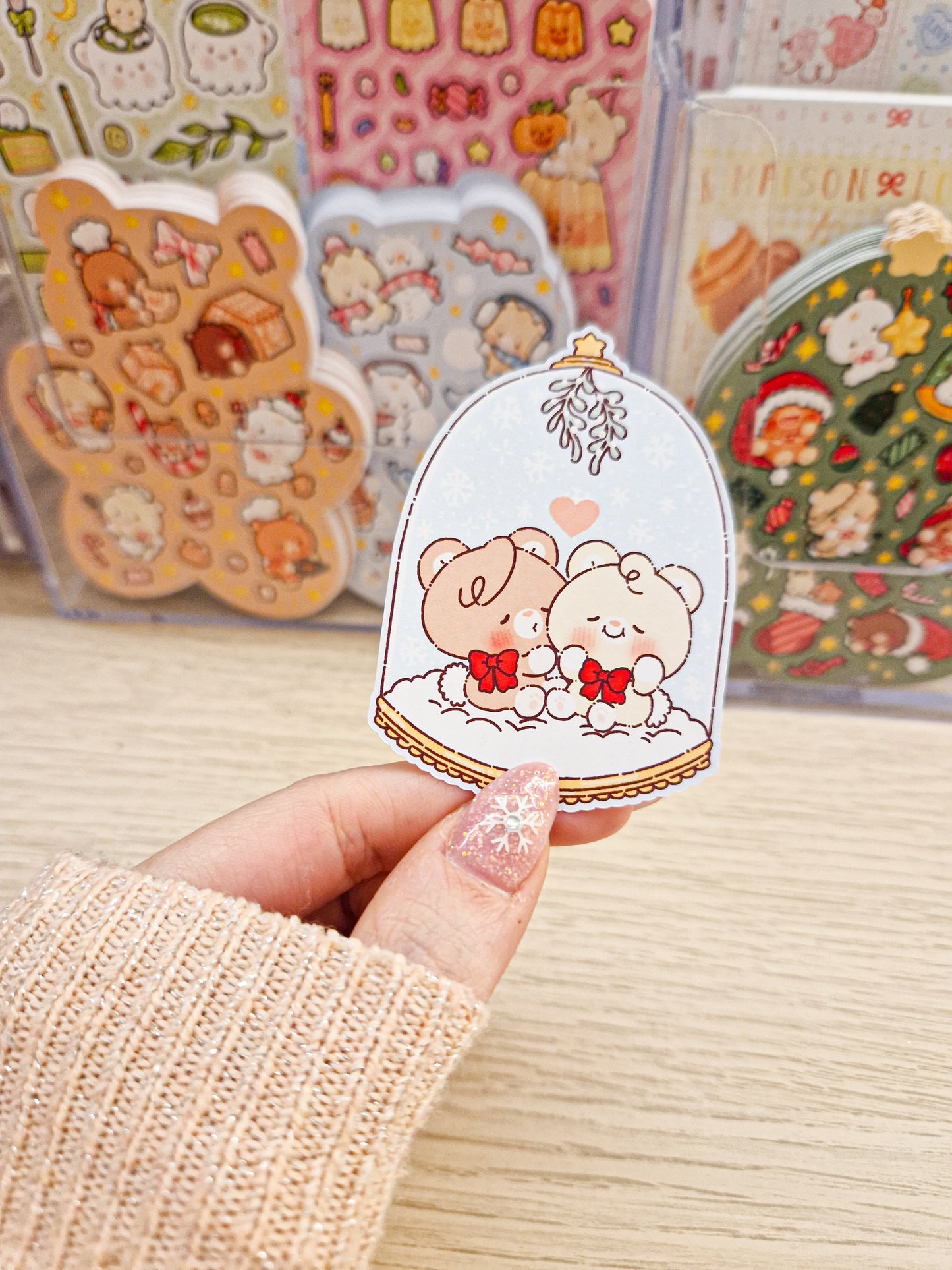 ❄️ Snowglobe Teddies Die Cut Sticker 🤍