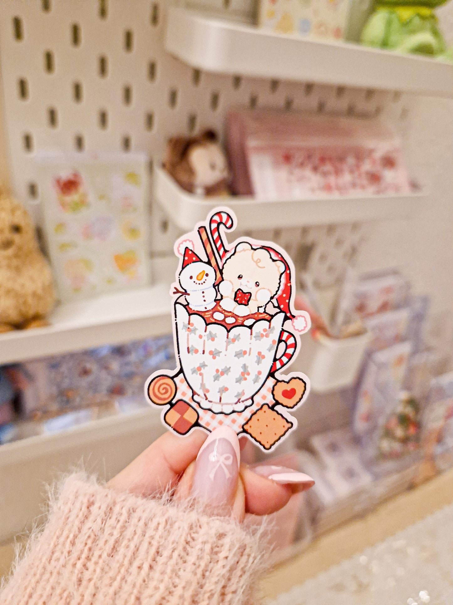 🍪 Hot Chocolate Biscuit Teddy Die Cut Stickers 🍬