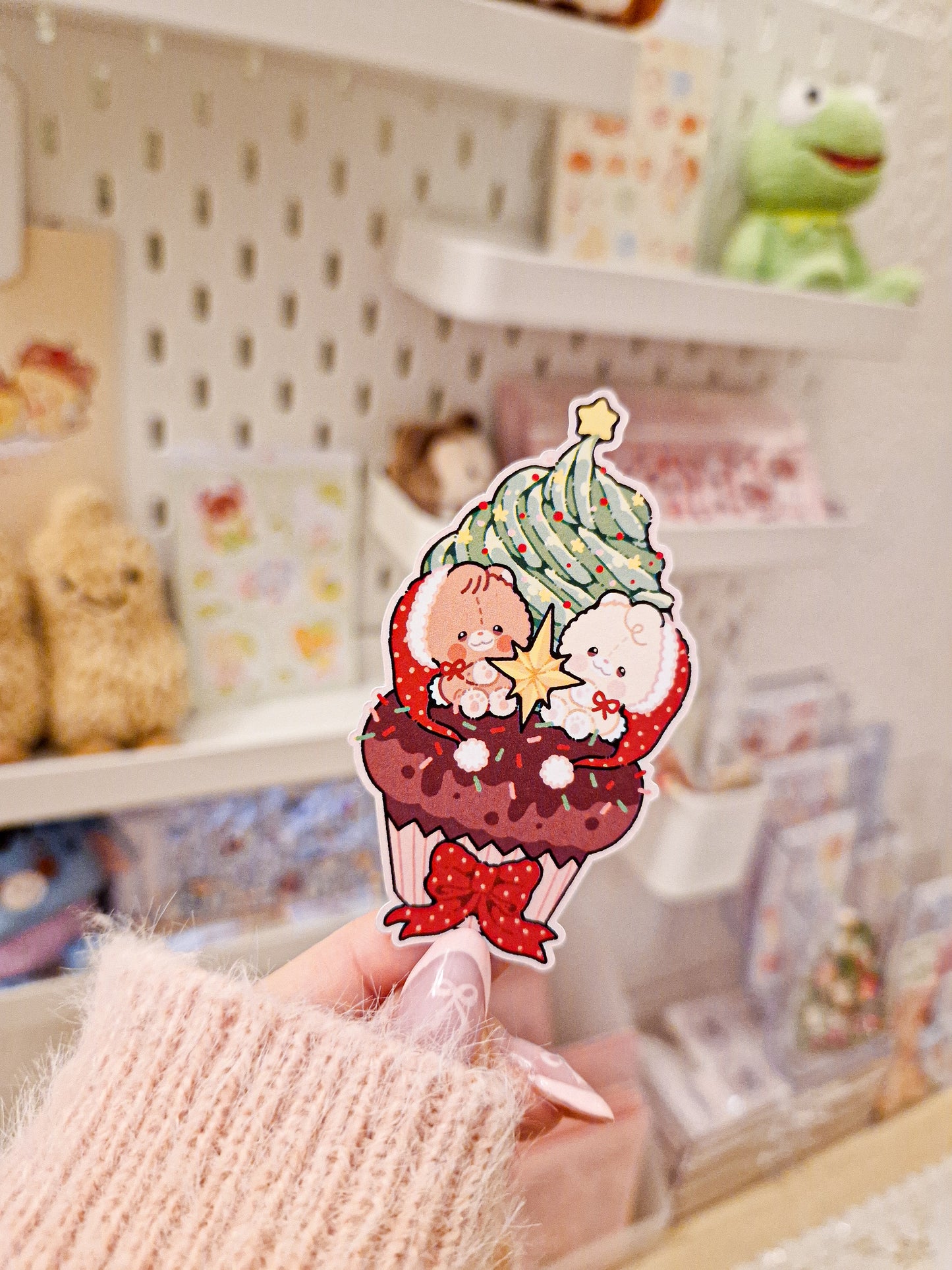 🧁 Christmas Cupcake Teddies Die Cut Stickers 🎄