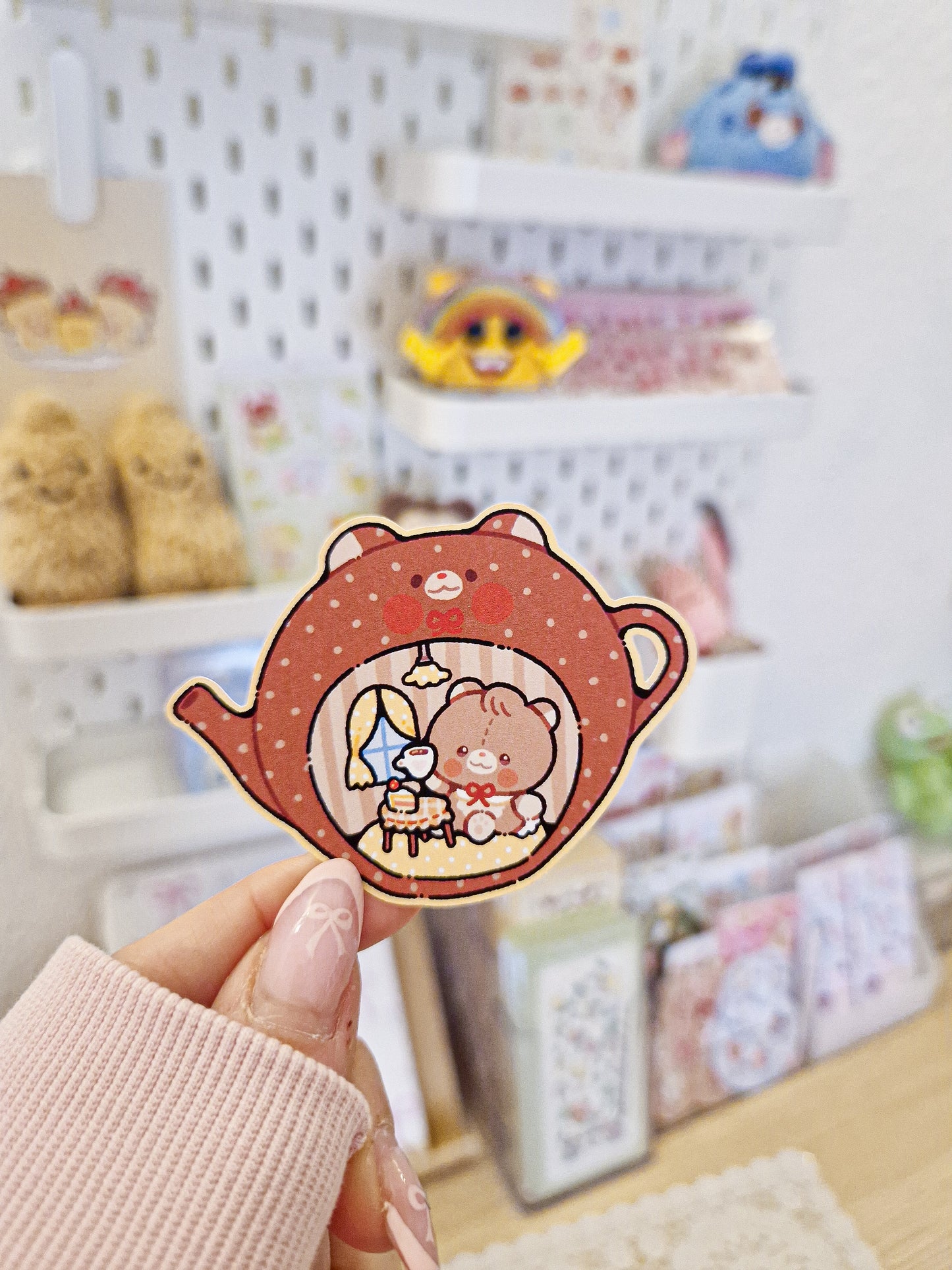 ☕️ Teddy Teapot Die Cut Sticker 🐻