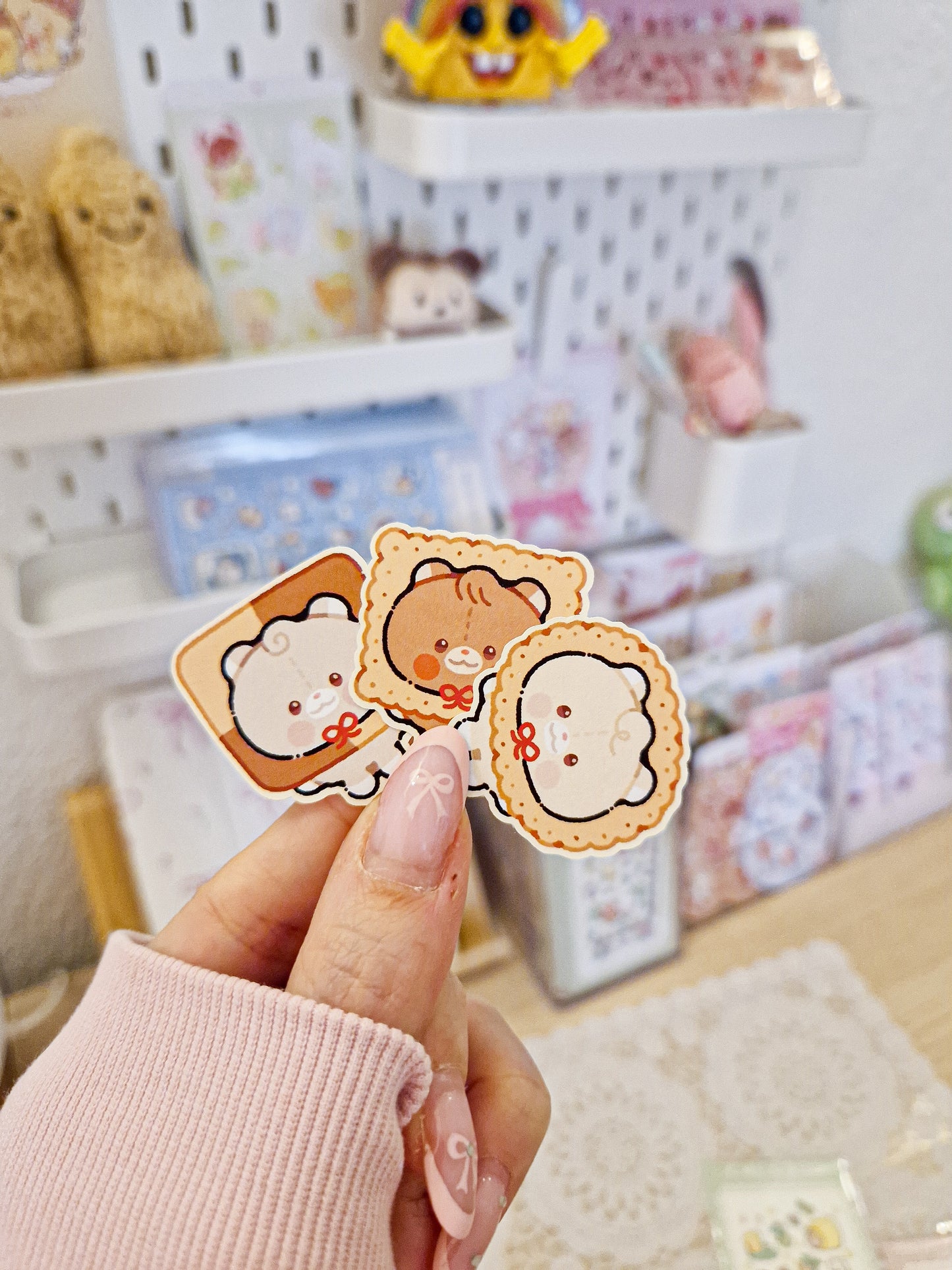 🍪 Trio Biscuit Teddy Die Cut Sticker ☕️