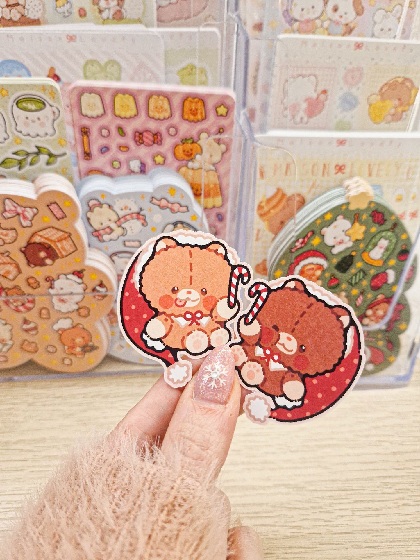 ❤️ Candy Cane Teddy Duo Die Cut Stickers 🎅🏻