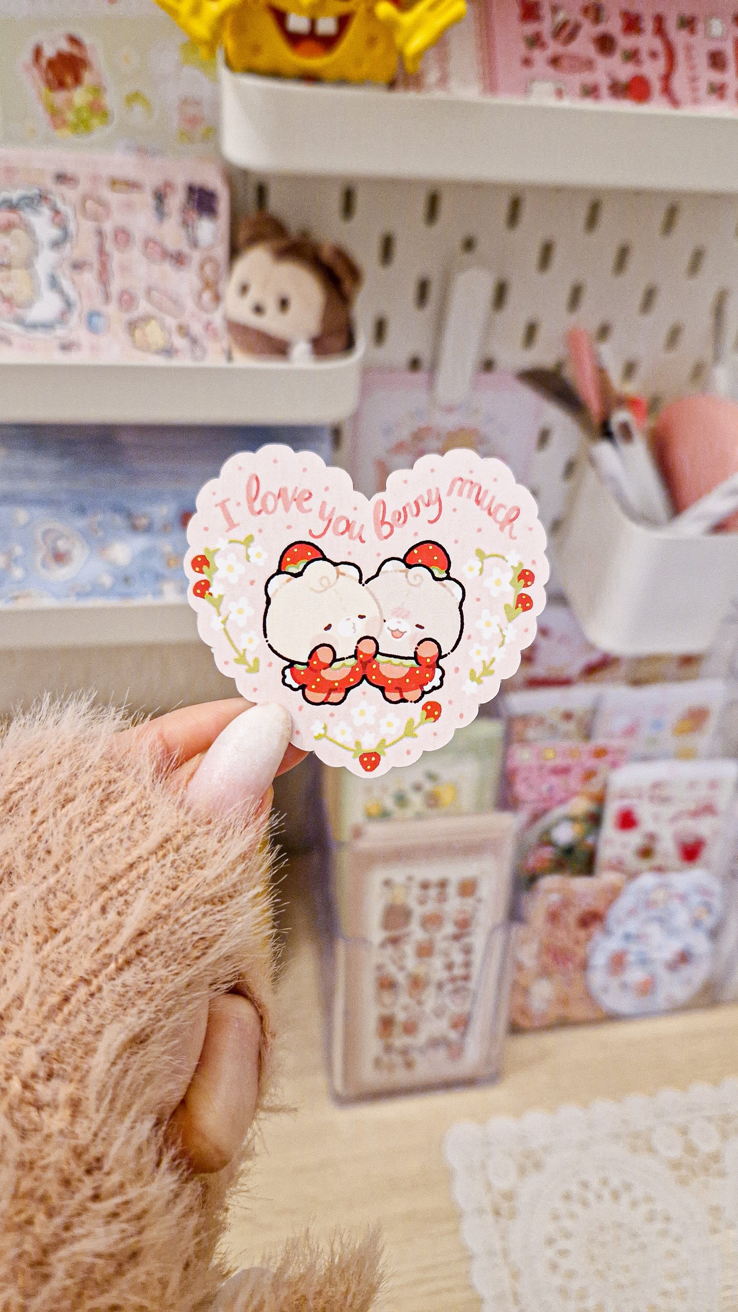 🍓 Strawberry Heart Teddies Die Cut Sticker🍒