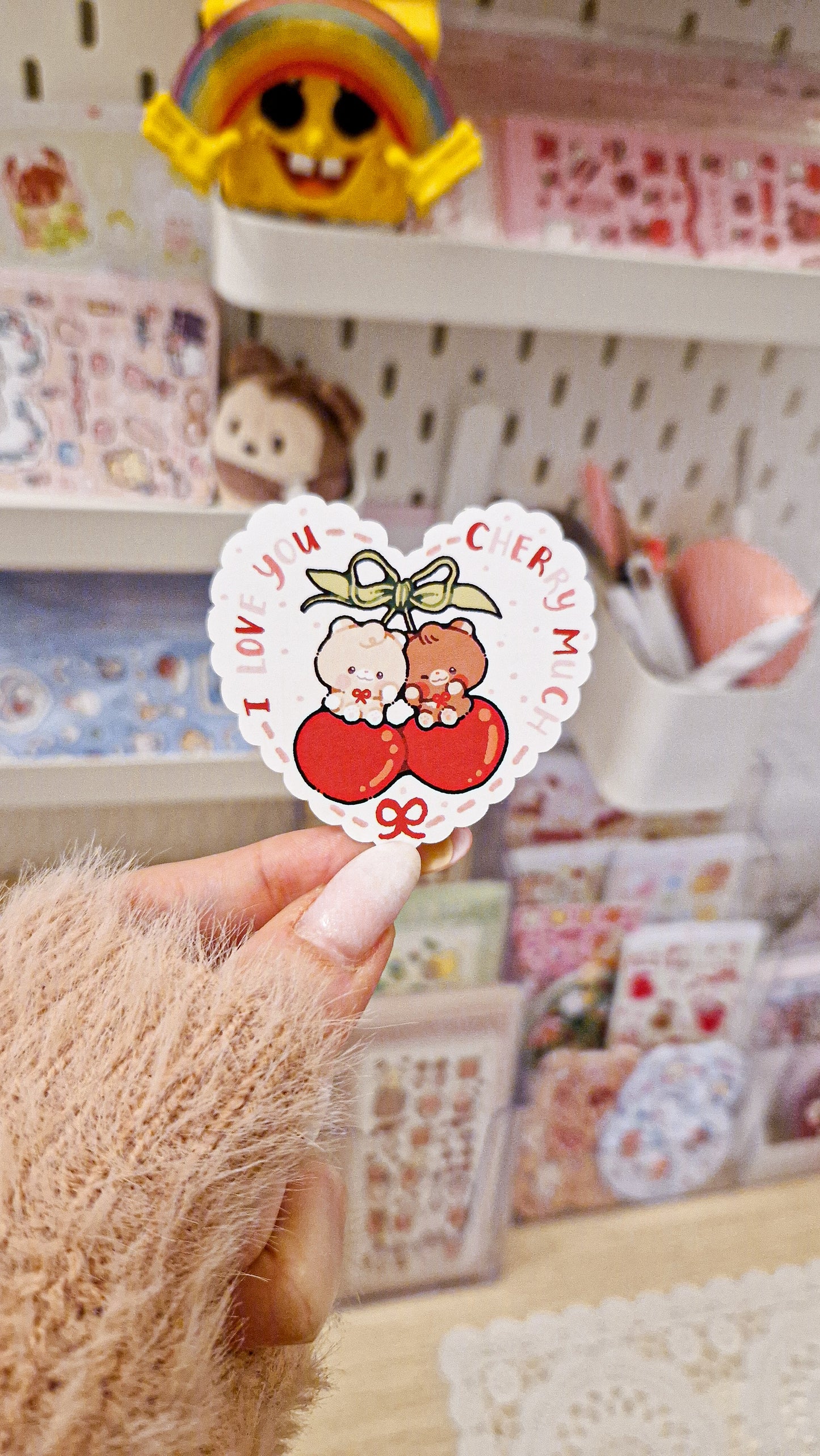 🍒 Heart Cherry Teddies Die Cut Sticker 🎀