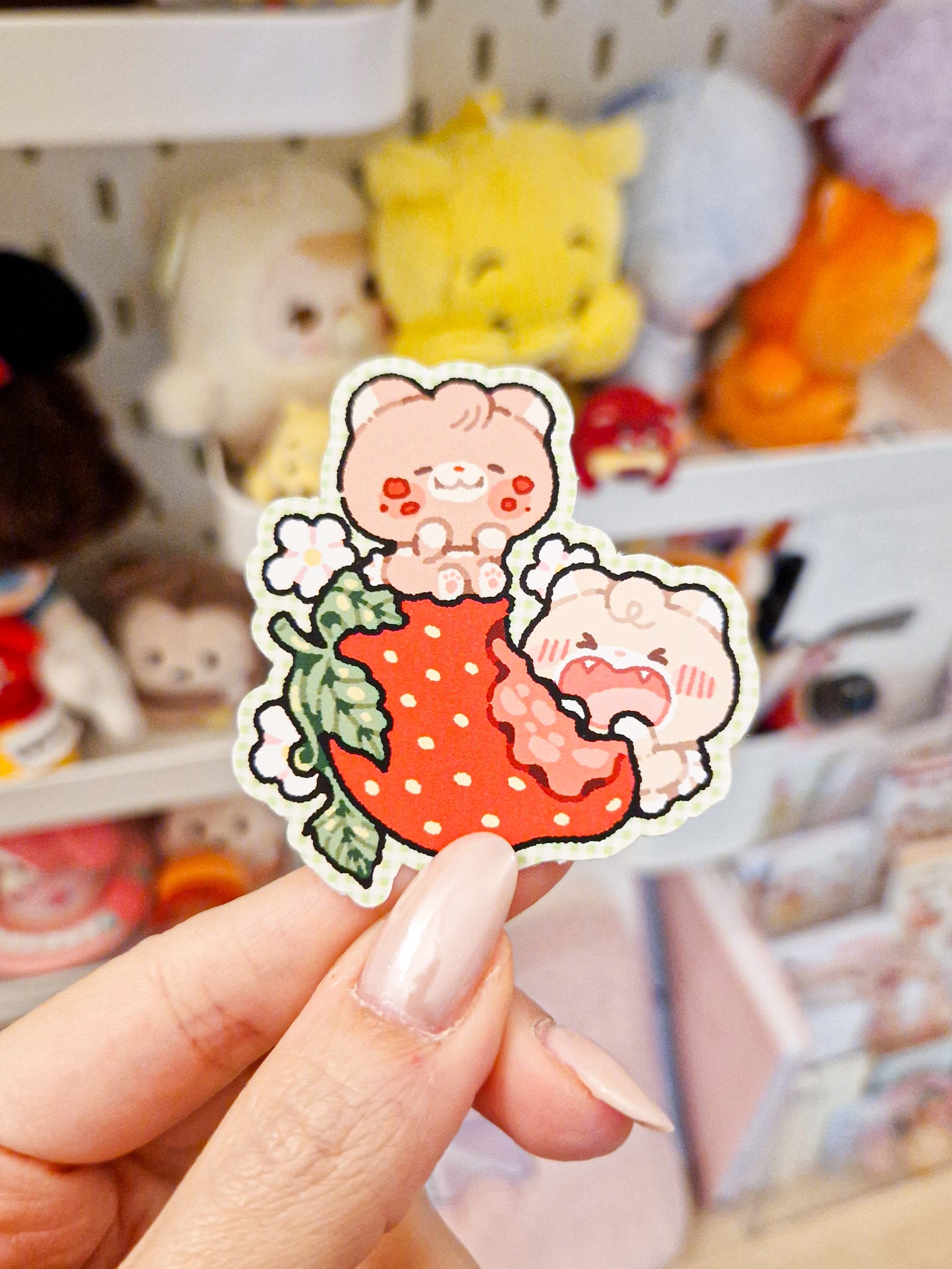 Hungry Strawberry Teddy Sticker