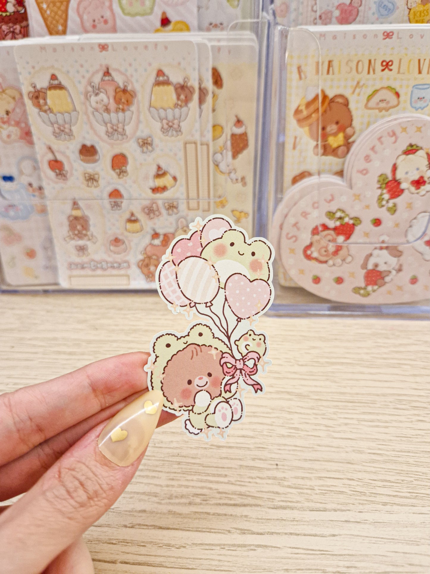 🎈 Froggy Balloon Teddy Die Cut Sticker 🐸