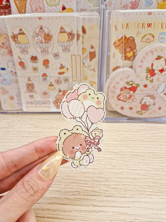 🎈 Froggy Balloon Teddy Die Cut Sticker 🐸