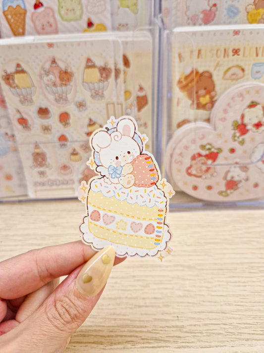 🌈Bunny Rainbow Cake Die Cut Sticker 🍰