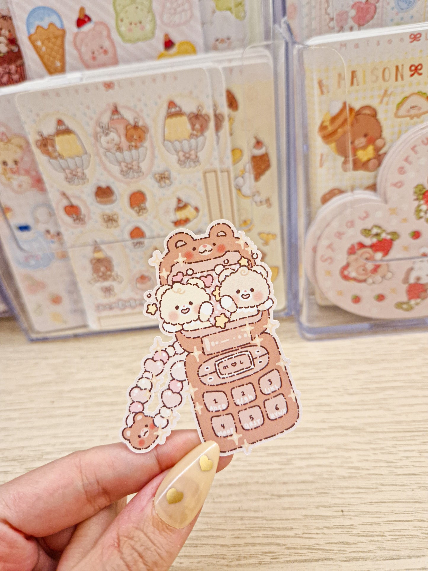 ☎️ Teddy Bear Phone Die Cut Sticker 🐻