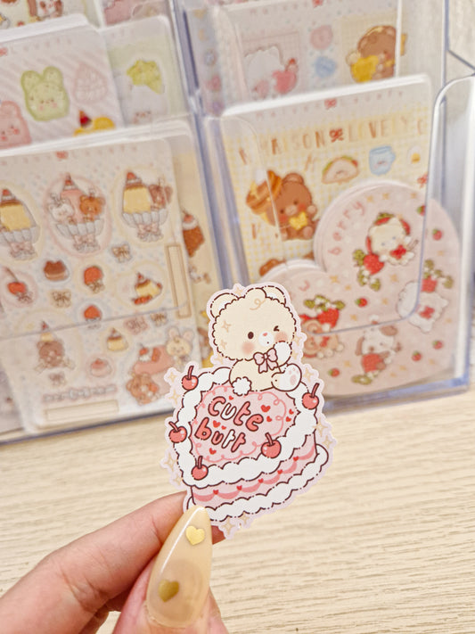 🩷 Cute Cake Teddy Die Cut Sticker 🎀