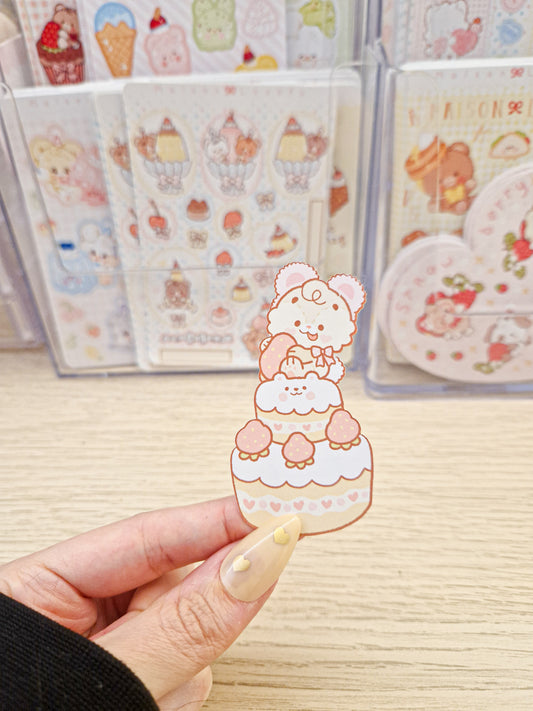 🍓 Strawberry Cake Teddy Die Cut Sticker 🐻