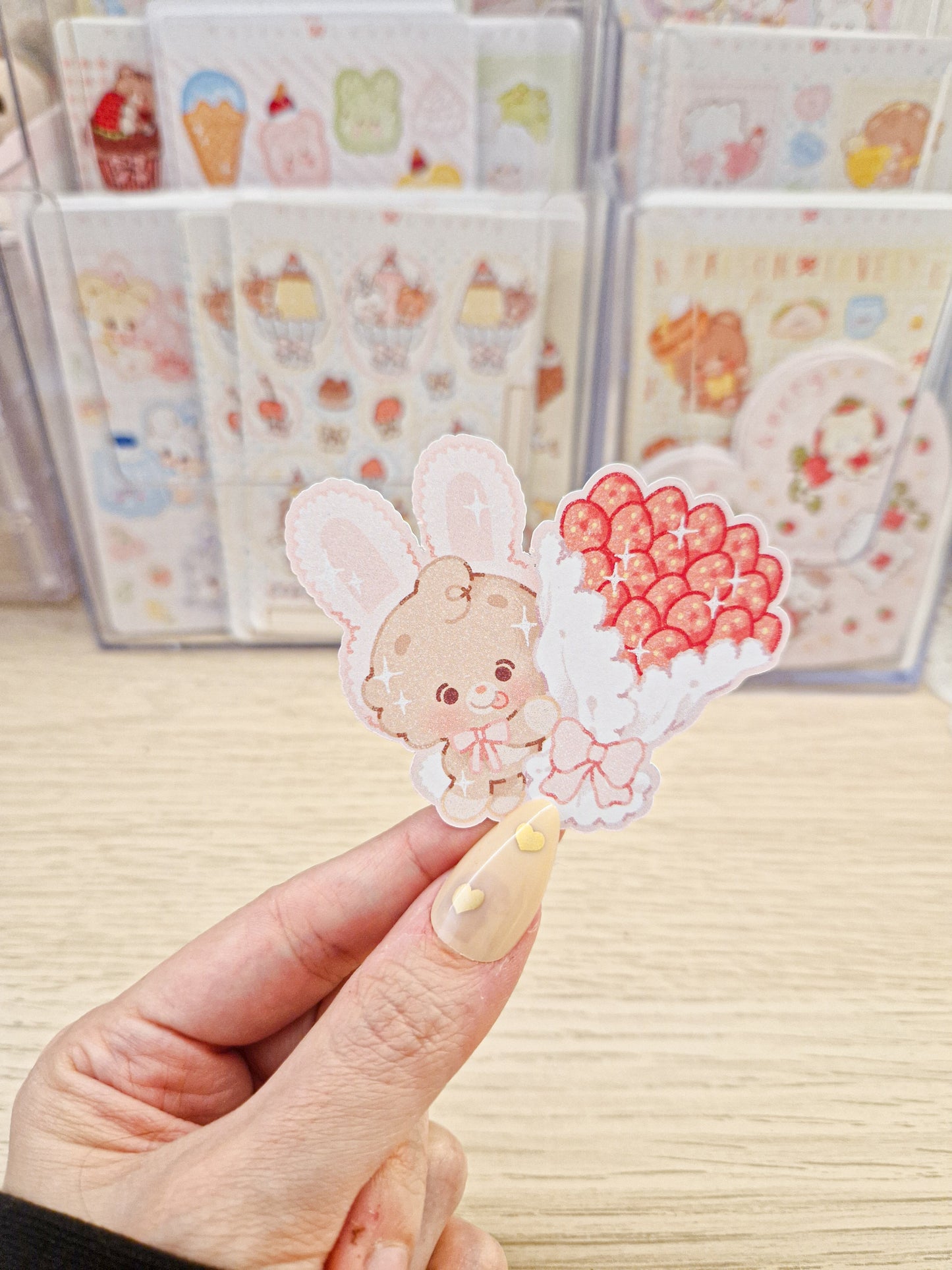 🍓 Strawberry Bouquet Bunny Die Cut Sticker 🐰