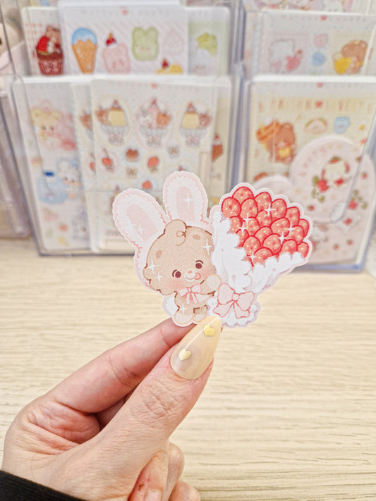 🍓 Strawberry Bouquet Bunny Die Cut Sticker 🐰