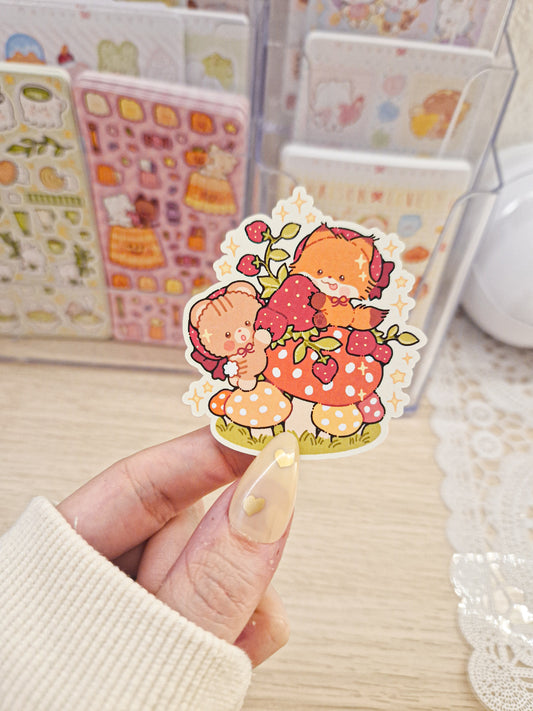 🦊 Teddy & Foxy Mushroom Die Cut Stickers 🍄