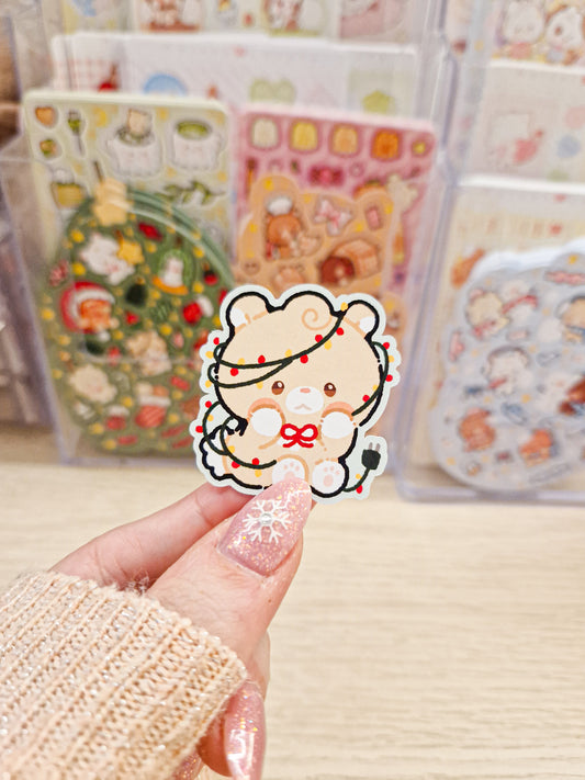 🎄 Fairy Light Teddy Die Cut Sticker 💚