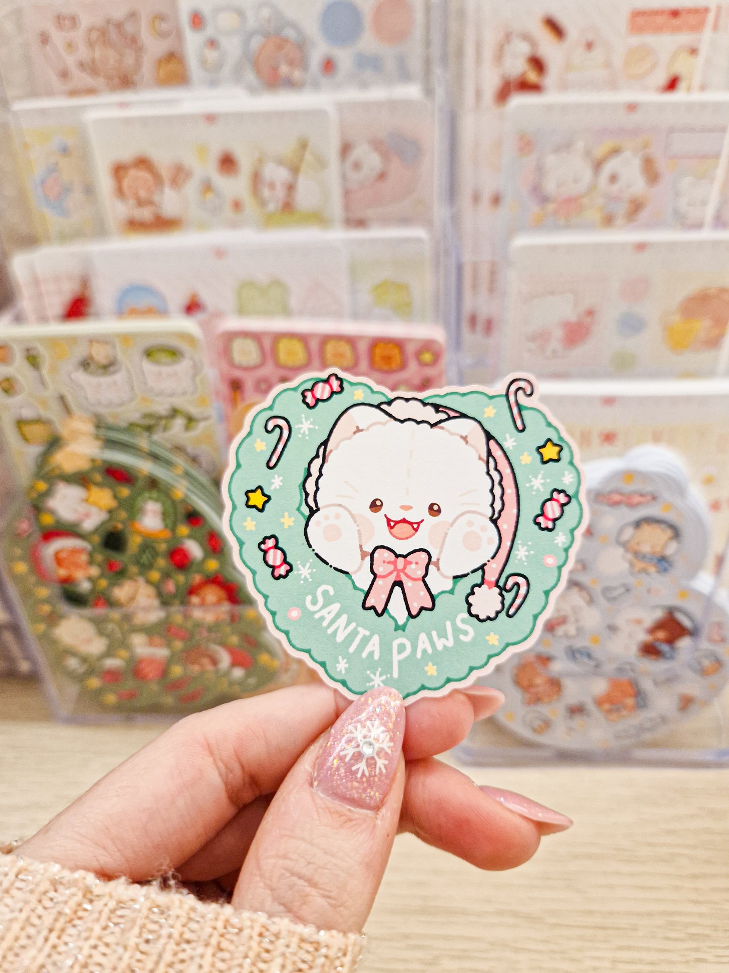 🎀 Merry Christmas Pastel Kitty Die Cut Sticker 🩷