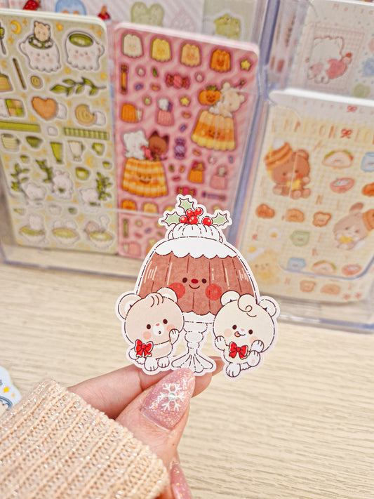 🍫 Teddies Christmas Pudding Die Cut Stickers ❤️