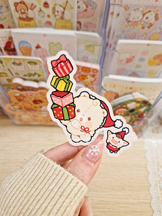 🎅🏻 Teddy Christmas Gift Die Cut Sticker 🩷