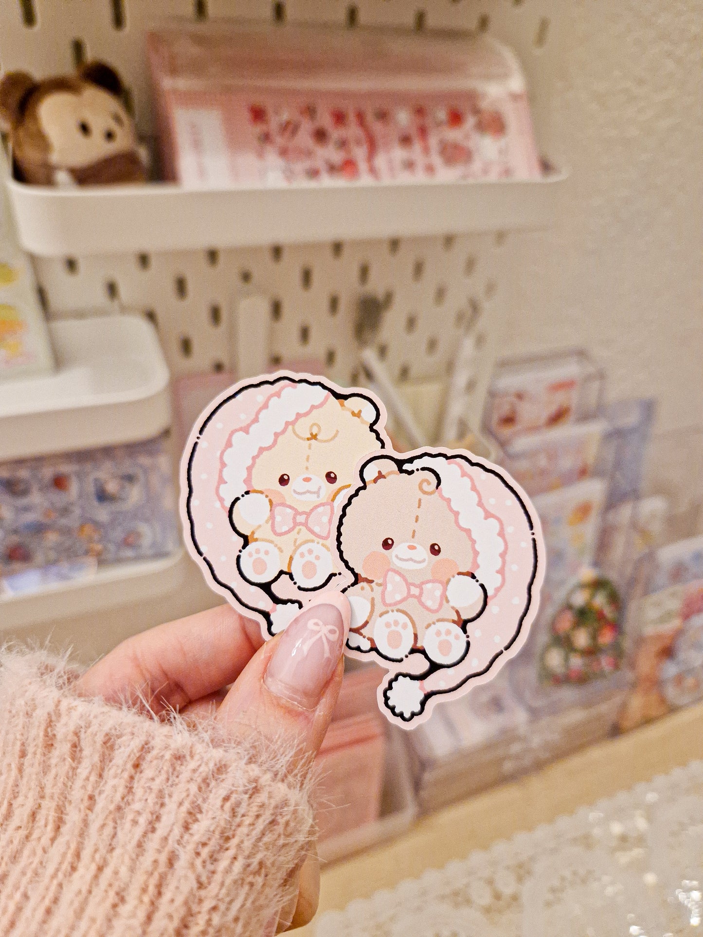 🎀 Pink Santa Claus Teddies Duo Die Cut Stickers 🩷