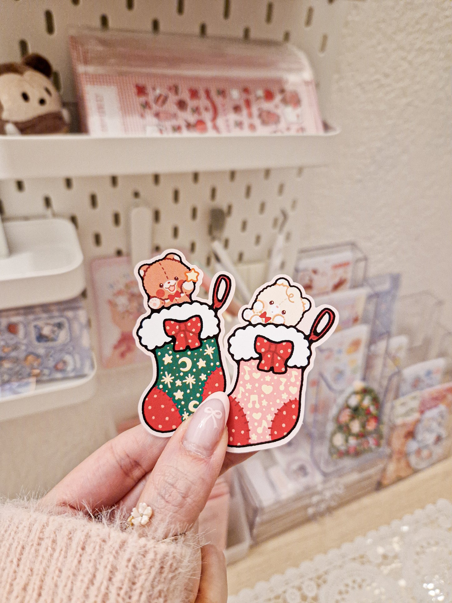 🎄 Christmas Socks Teddies Die Cut Stickers 🎅🏻
