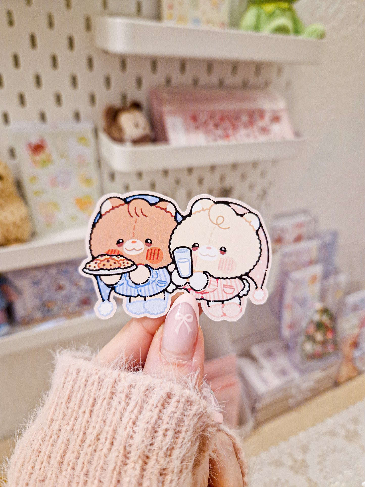 🥛 Milk and Cookies Teddies Die Cut Stickers 🍪