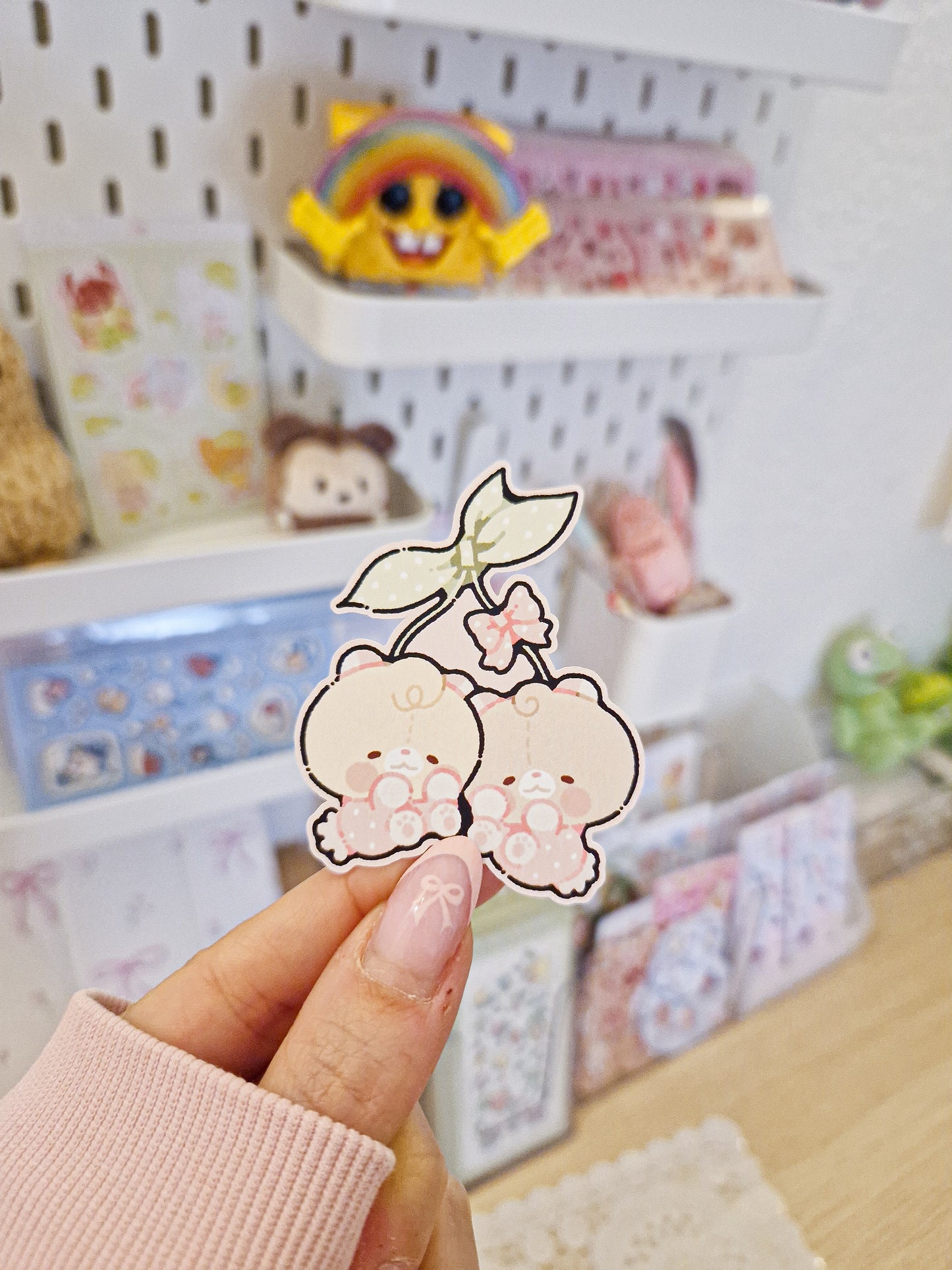 🍒 Pink Cherry Teddies Die Cut Sticker 🩷