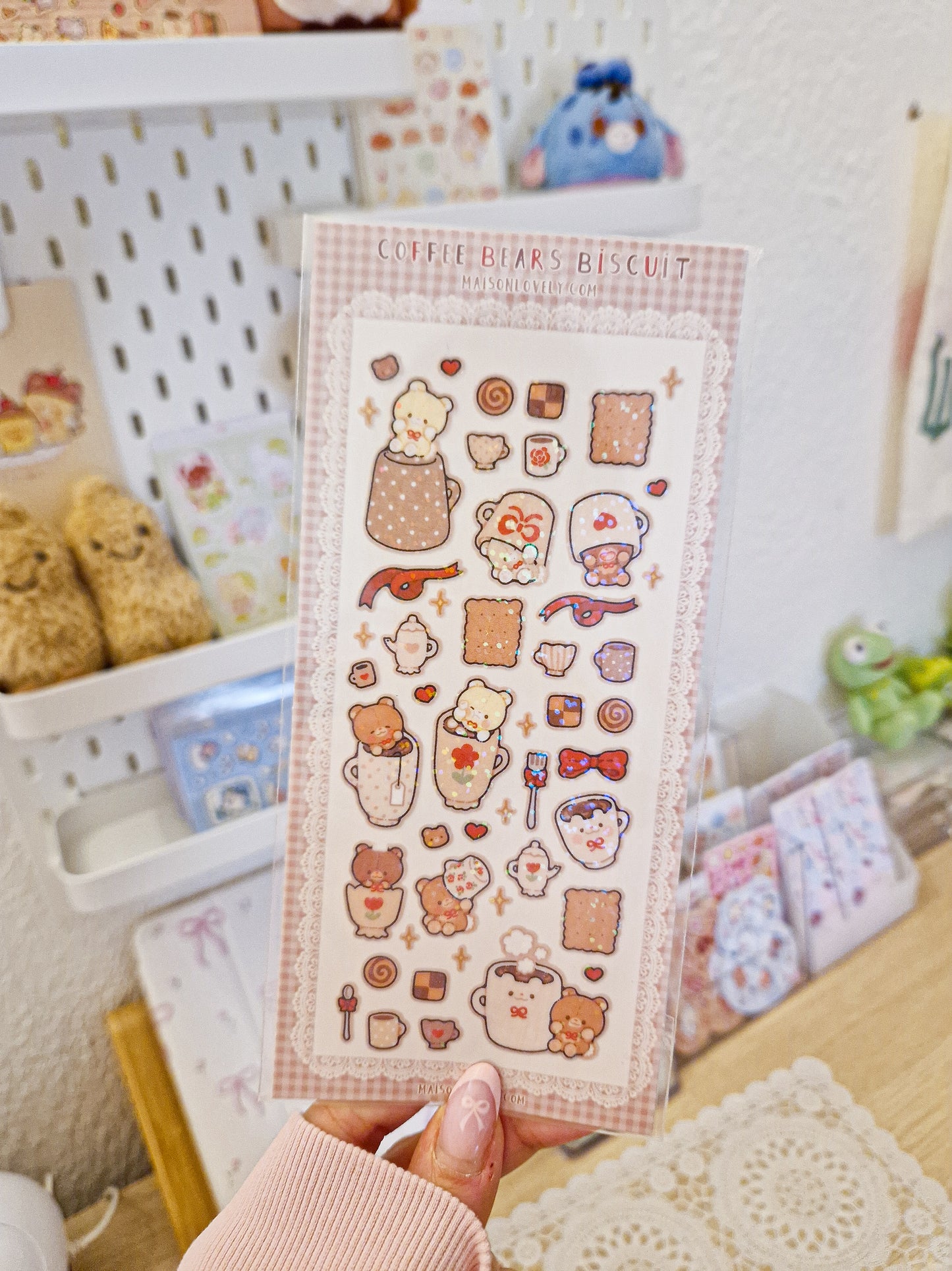 ☕️ Coffee & Tea Teddy Bears Glitter Stickers Sheet 🍪