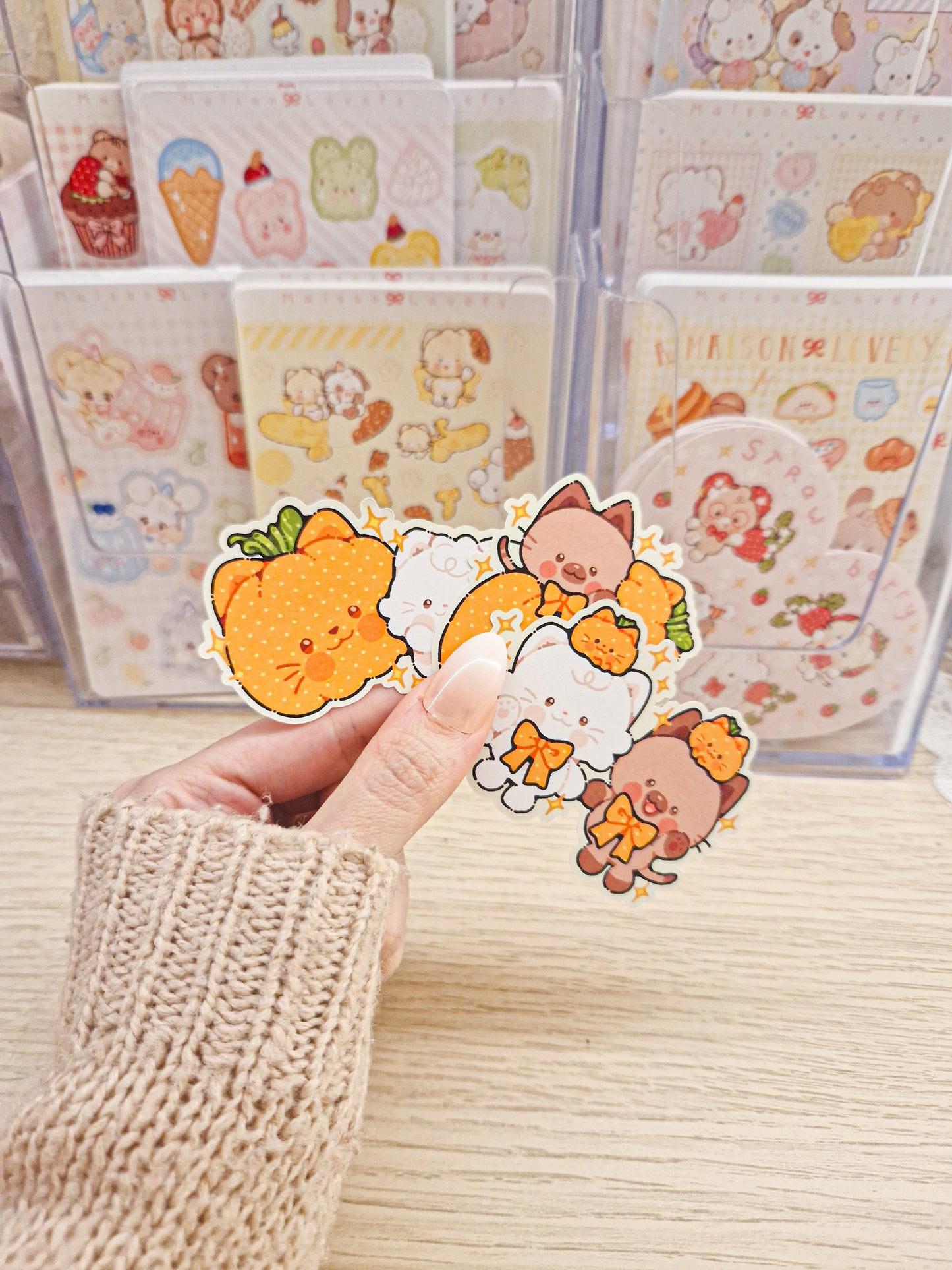 🎃 Pumpkin Kitties Trio Die Cut Stickers 🐱