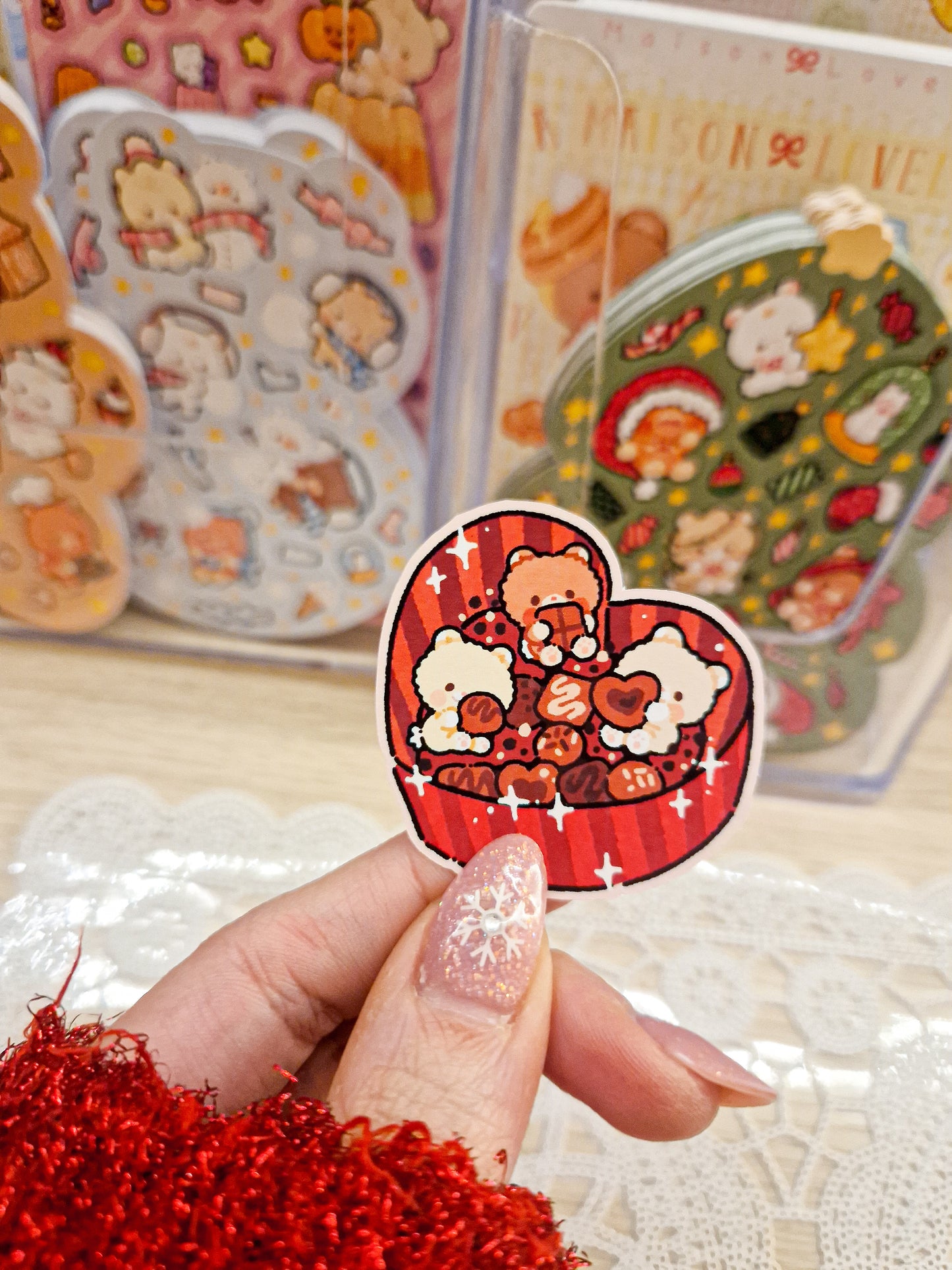 ❤️ Chocolate Box Teddy Bears Die Cut Sticker 🍫
