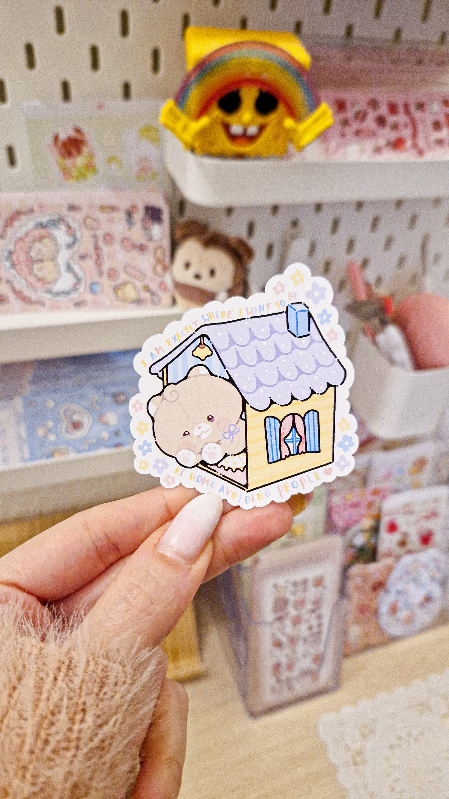 💜 Introvert Teddy House Die Cut Sticker 🏡