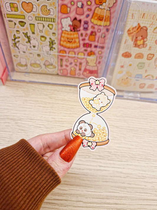 🐻 Teddy & Panda Starry Hourglass Die Cut Stickers 🐼