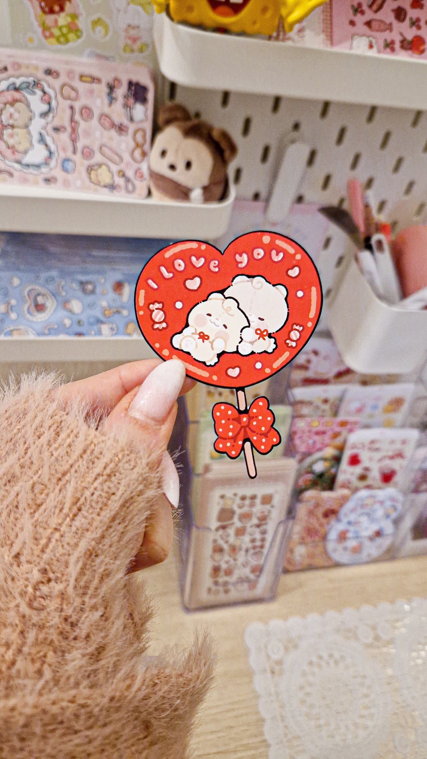 ❤️ Heart Lollipop Valentine Teddies Die Cut Sticker 🍭
