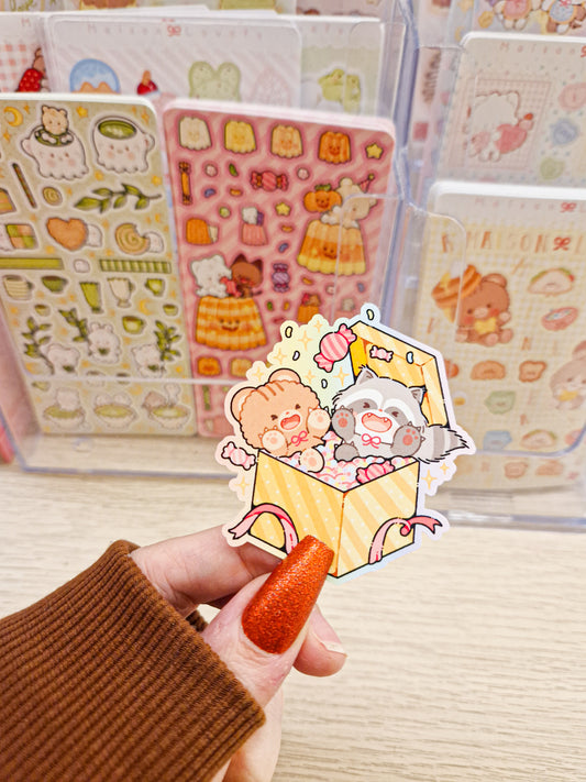 🎁 Teddy Raccoon Happy Gift Die Cut Stickers 🎊