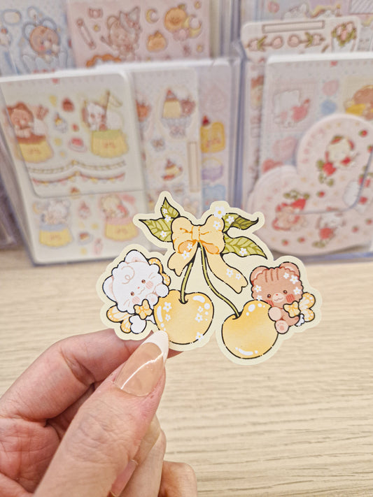 💛 Pastel Yellow Cherry Die Cut Sticker 🟡